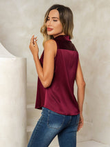 [Dark Red] SilkSilky-UK Sleeveless Lapel Collar Women's Shirt 003