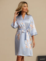 [Light Blue] SilkSilky-UK 3/4 Sleeve Women's Dressing Gown 003