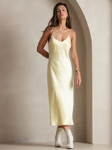 [Light Yellow] SilkSilky-UK Spaghetti Strap V Neck Nightdress 003