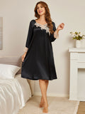 SilkSilky UK Pure Silk Long Sleeve Nightgown Black 005