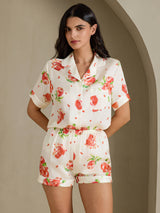 [White Pomegranate] SilkSilky-UK Short Sleeve Notch Collar Women's Pyjamas 003