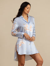[Light Blue] SilkSilky-UK Long Sleeve Lapel Collar Nightshirt 001