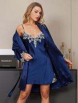 [Dark Blue] SilkSilky-UK 3/4 Sleeve V Neck Nightdress&Dressing gowns 004