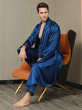 SilkSilky UK Pure Silk Long Sleeve Lapel Men's Dressing Gown DarkBlue 004