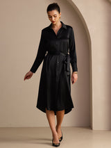 [Black] SilkSilky-UK Long Sleeve Lapel Collar Dress 005