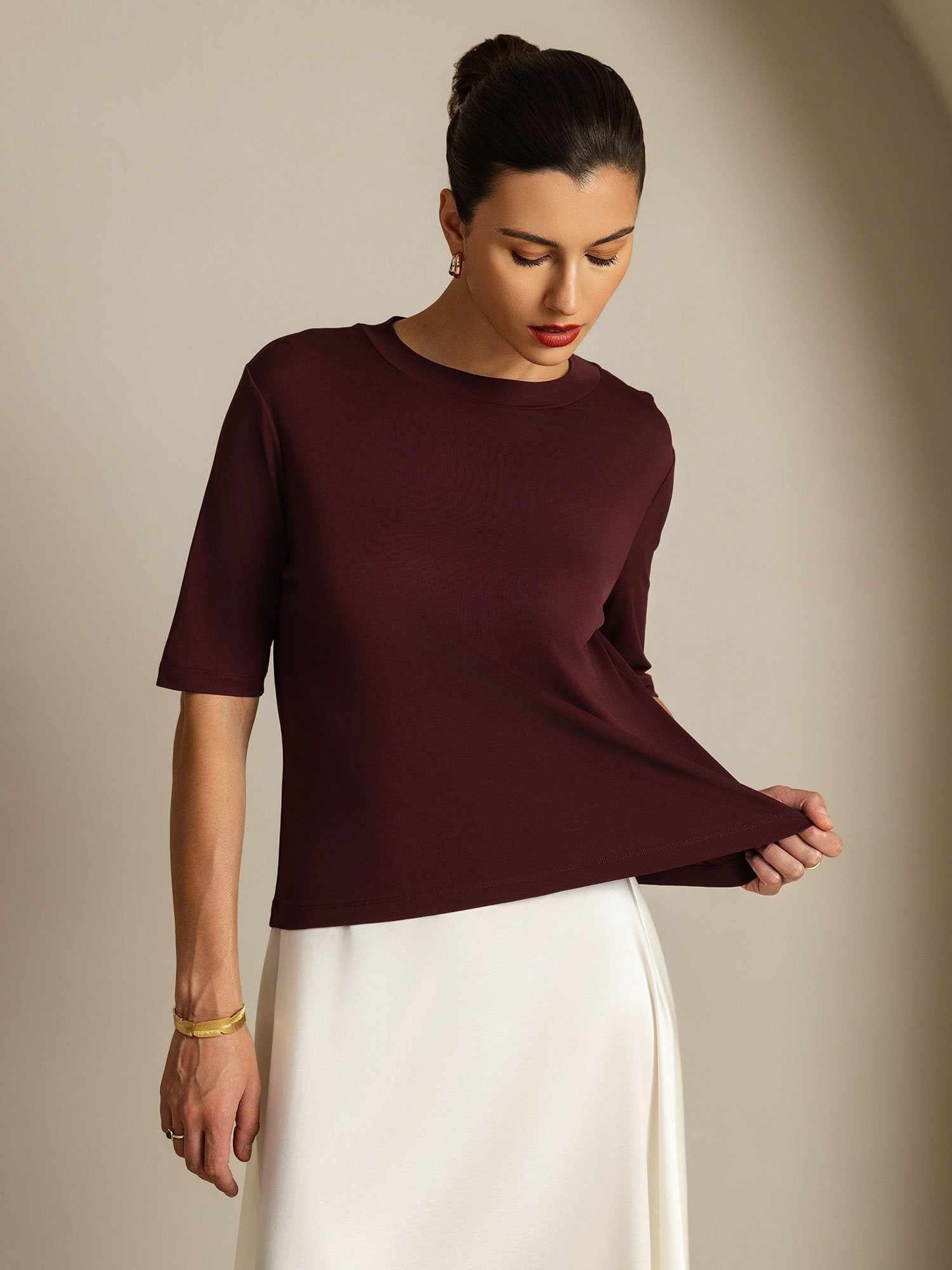 [Windsor Wine] SilkSilky-UK Pure Silk Round Neck Women's T-Shirt 005