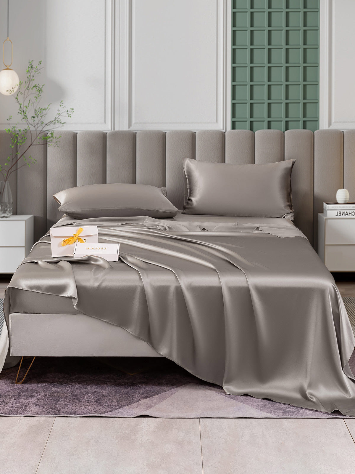 SilkSilky UK 25Momme Pure Silk Bedding Set Gray 001