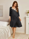 SilkSilky UK Pure Silk Long Sleeve Nightgown Black 004