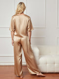 SilkSilky UK Pure Silk Half Sleeve Round Neck Women's Pyjamas Champagne 003