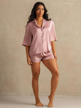 [Peach Skin] SilkSilky-UK 19Momme Machine-Washable Silk Half Sleeve Notch Collar Women's Pyjamas 007