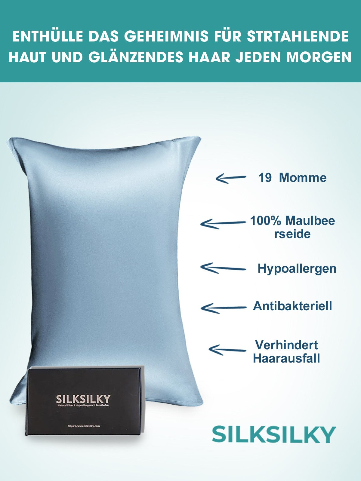 [Light Blue] SilkSilky-UK 19Momme Pure Silk Pillowcase 002