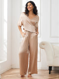 SilkSilky UK Pure Silk Half Sleeve Womens Pajamas Champagne 006