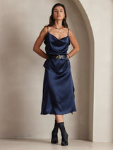 [Dark Blue] SilkSilky-UK Spaghetti Strap Cowl Neck Camisole 006