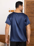 SilkSilky UK Pure Silk Short Sleeve Round Neck Men's T Shirt DarkBlue 002