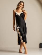 [Black] SilkSilky-UK Spaghetti Strap V Neck Nightdress 006