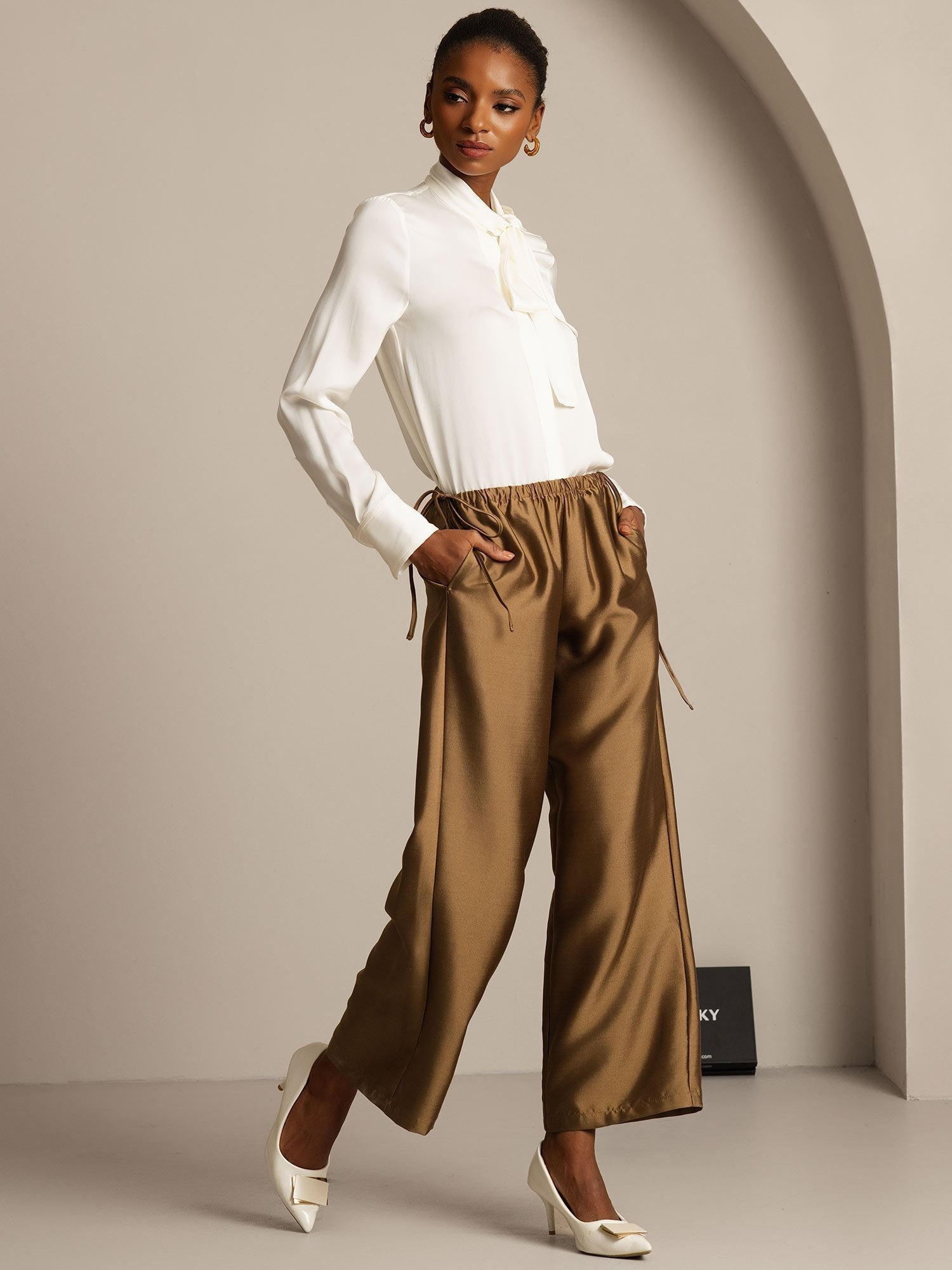 [Bronze] SilkSilky-UK 32Momme Silk-Wool Blend Womens Pants 005,