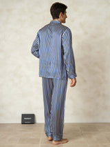 [Navy Stripe] SilkSilky-UK 19Momme Pure Silk Mens Pajamas 002,