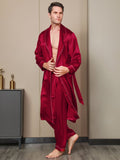 SilkSilky UK 19Momme Pure Silk Long Sleeve Lapel Men's Dressing Gown Wine 004