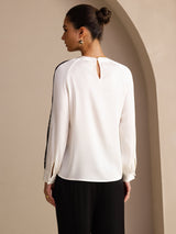 [White] SilkSilky-UK Long Sleeve Keyhole Neck Women's Blouse 002