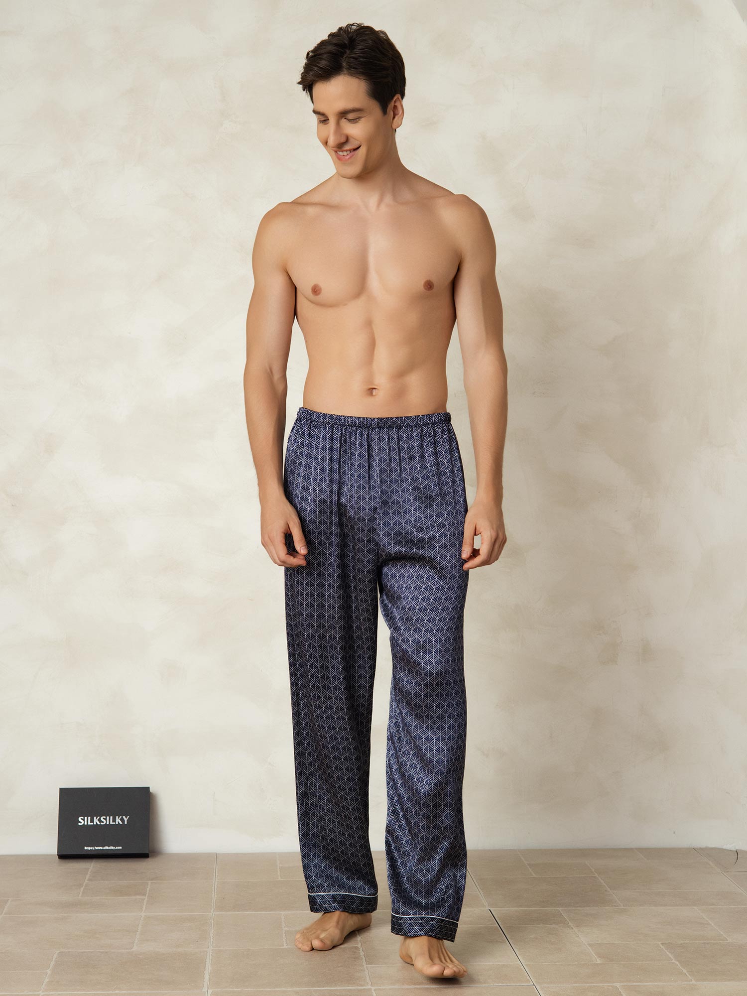 [Navy Ginkgo] SilkSilky-UK Men's Sleep Shorts 005