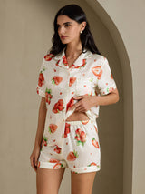 [White Strawberry] SilkSilky-UK Short Sleeve Notch Collar Women's Pyjamas 003