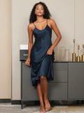 SilkSilky-UK Pure Silk Sleeveless Round Neck Nightdress DarkBlue 001