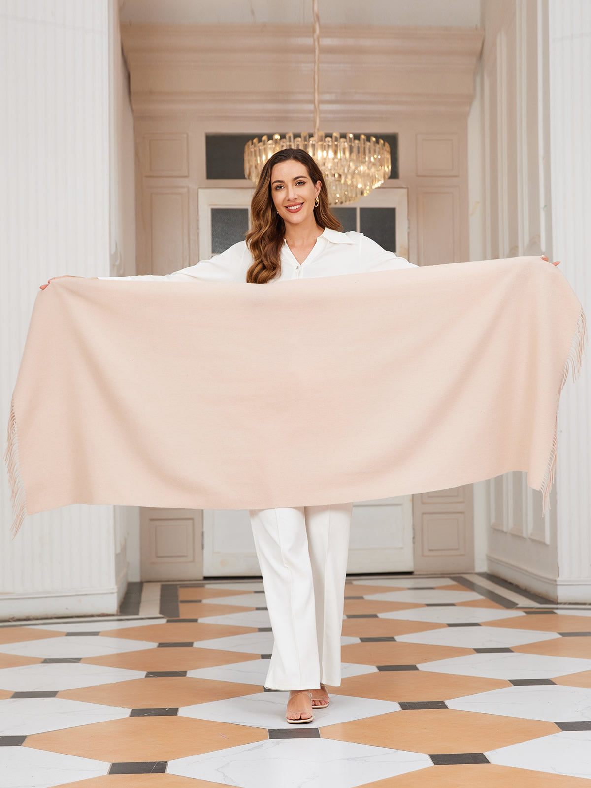 [Beige] SilkSilky-UK Wool Scarf 004