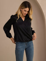 [Black] SilkSilky-UK Long Sleeve Wrap Women's Blouse 003