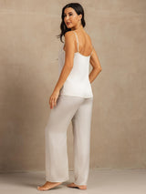 [White] SilkSilky-UK 19Momme Machine-Washable Silk Spaghetti Strap Scoop Neck Camisole Set 002