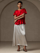 [Wine] SilkSilky-UK Short Sleeve Boat Neck Women's T-Shirt 007