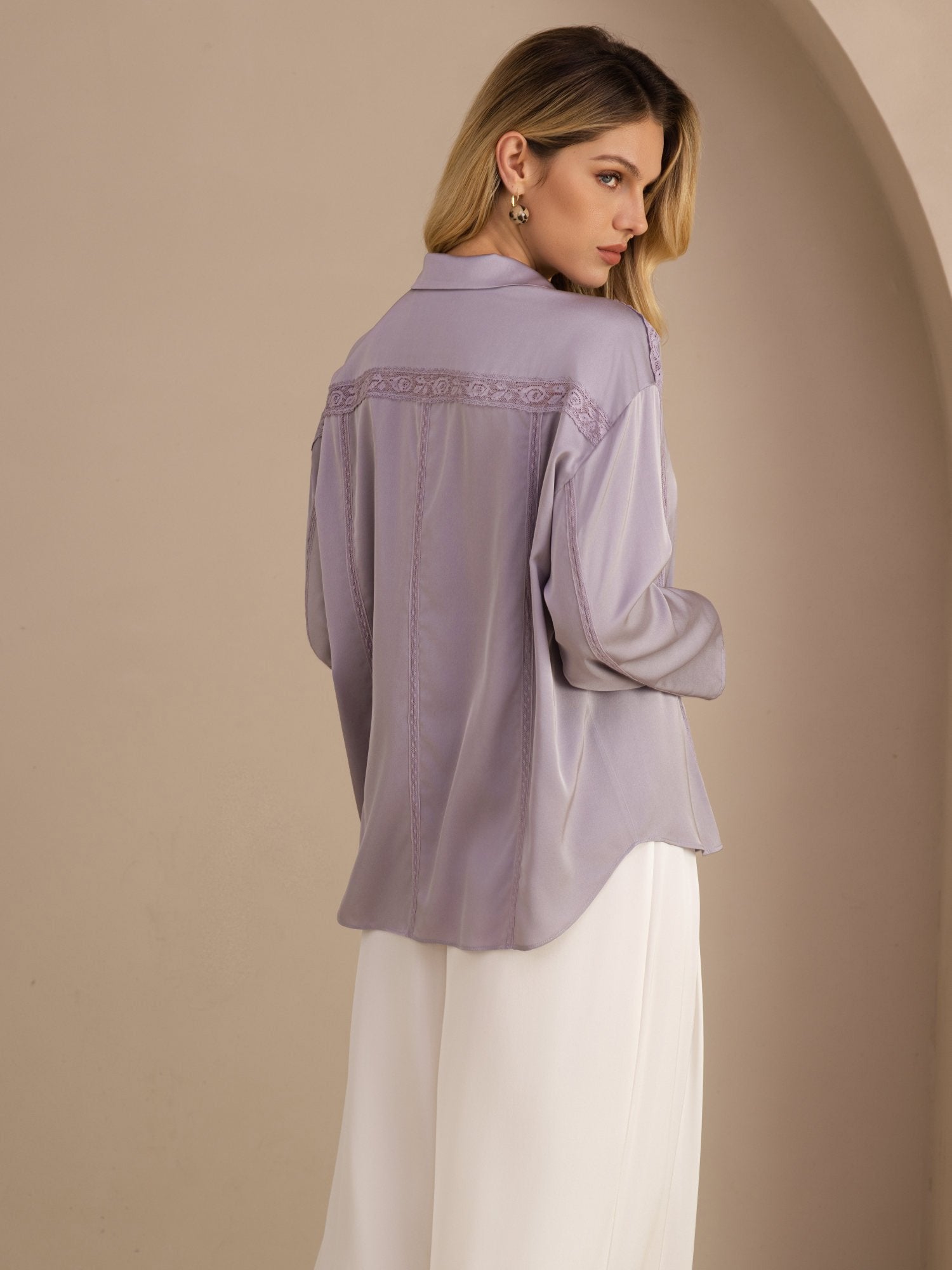 [Purple] SilkSilky-UK Long Sleeve Lapel Collar Blouse 002