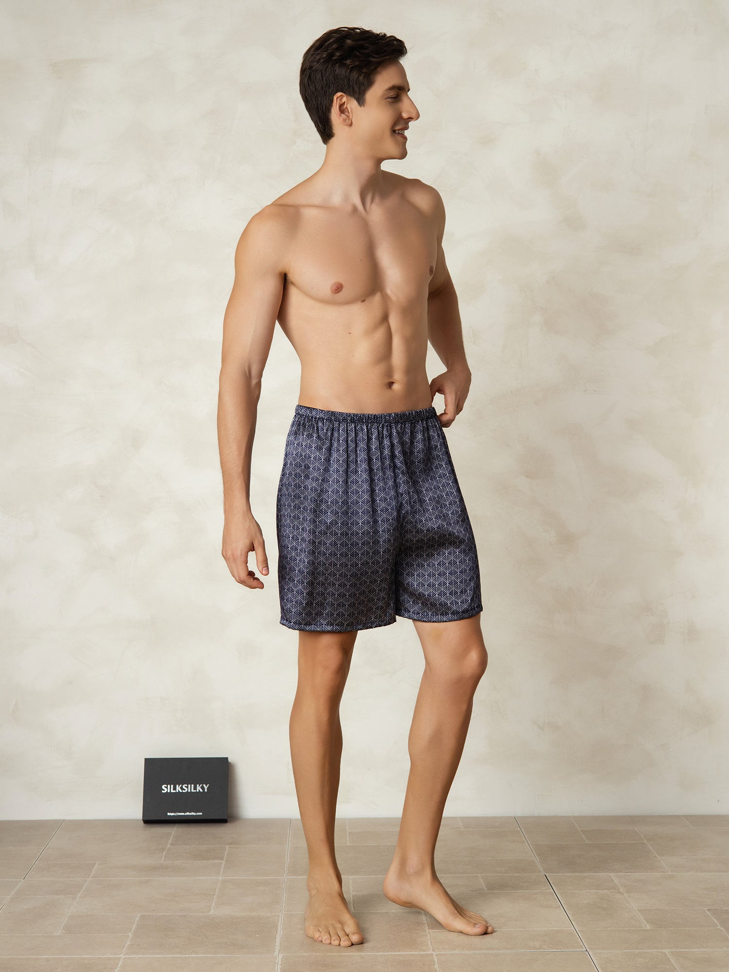 [Navy Ginkgo] SilkSilky-UK 19Momme Pure Silk Mens Sleep Bottoms 005