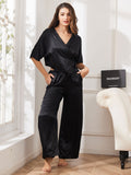 SilkSilky UK Pure Silk Half Sleeve Womens Pajamas Black 005