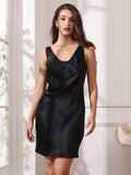 SilkSilky UK Pure Silk Sleeveless Round Neck Nightdress Black 004