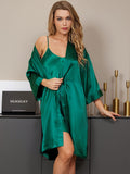 SilkSilky UK Pure Silk 3/4 Sleeve Nightgown&Robe Set Green 001