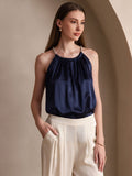 SilkSilky-UK 19Momme Silk Sleeveless Round Neck Camisole Dark Blue 003