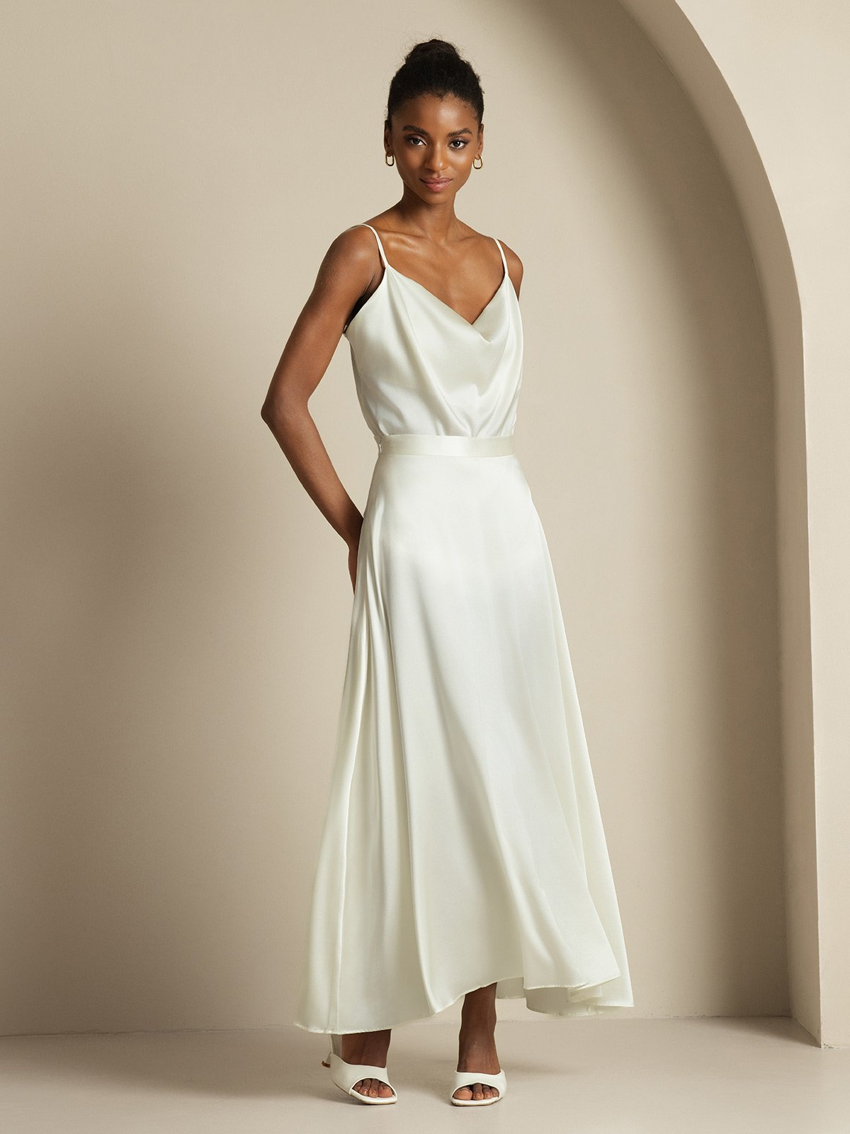 [White] SilkSilky-UK 19Momme Silk Knitted Cowl Neck Women''s Outfit Sets 005,