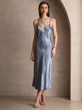 SilkSilky-UK Pure Silk Sleeveless Round Neck Dress GrayishBlue 005