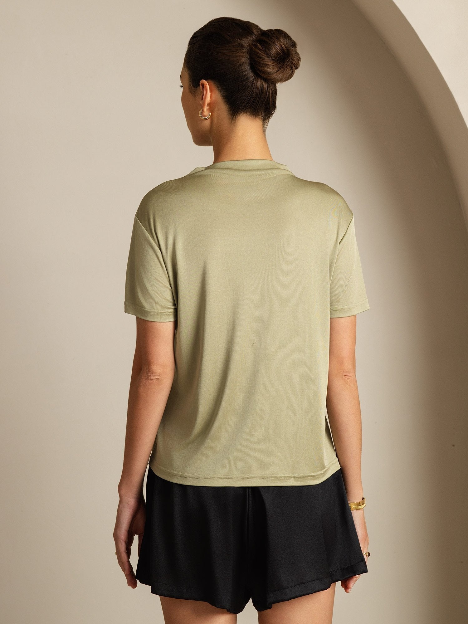 [Dried Herb] SilkSilky-UK Pure Silk Collar Women's T-Shirt 002