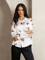 [White Butterfly] SilkSilky-UK Long Sleeve Lapel Collar Women's Shirt 006