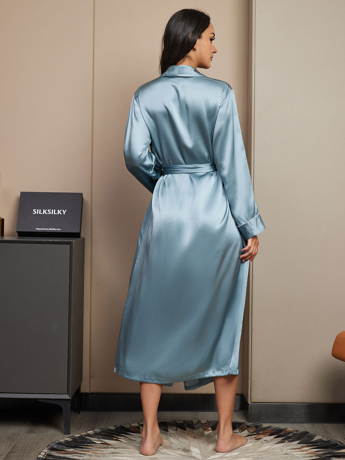 [Grayish Blue] SilkSilky-UK 19Momme Pure Silk Womens Robe 002