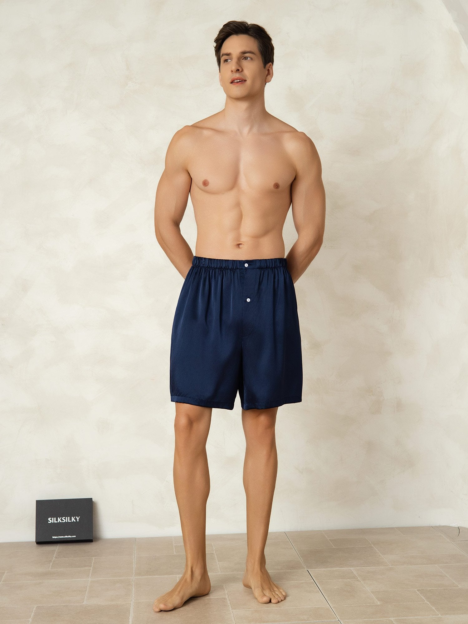 [DarkBlue] SilkSilky-UK Pure Silk Mens Sleep Bottoms 003