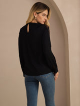 [Black] SilkSilky-UK Long Sleeve Keyhole Neck Women's Blouse 002