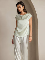 [Light Green] SilkSilky-UK Cap Sleeve Cowl Neck Women's T-Shirt 003