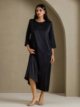 [Black] SilkSilky-UK 3/4 Sleeve Round Neck Dress 007