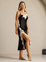 [Black] SilkSilky-UK Spaghetti Strap V Neck Nightdress 007