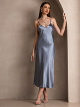 [Grayish Blue] SilkSilky-UK Spaghetti Strap V Neck Dress 001