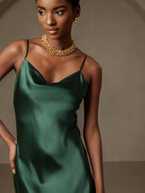 [Dark Green] SilkSilky-UK Spaghetti Strap Cowl Neck Dress 003