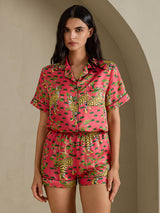 [Coral Serval] SilkSilky-UK Short Sleeve Notch Collar Women's Pyjamas 005