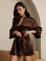 [Coffee] SilkSilky-UK 3/4 Sleeve Women's Dressing Gown 005